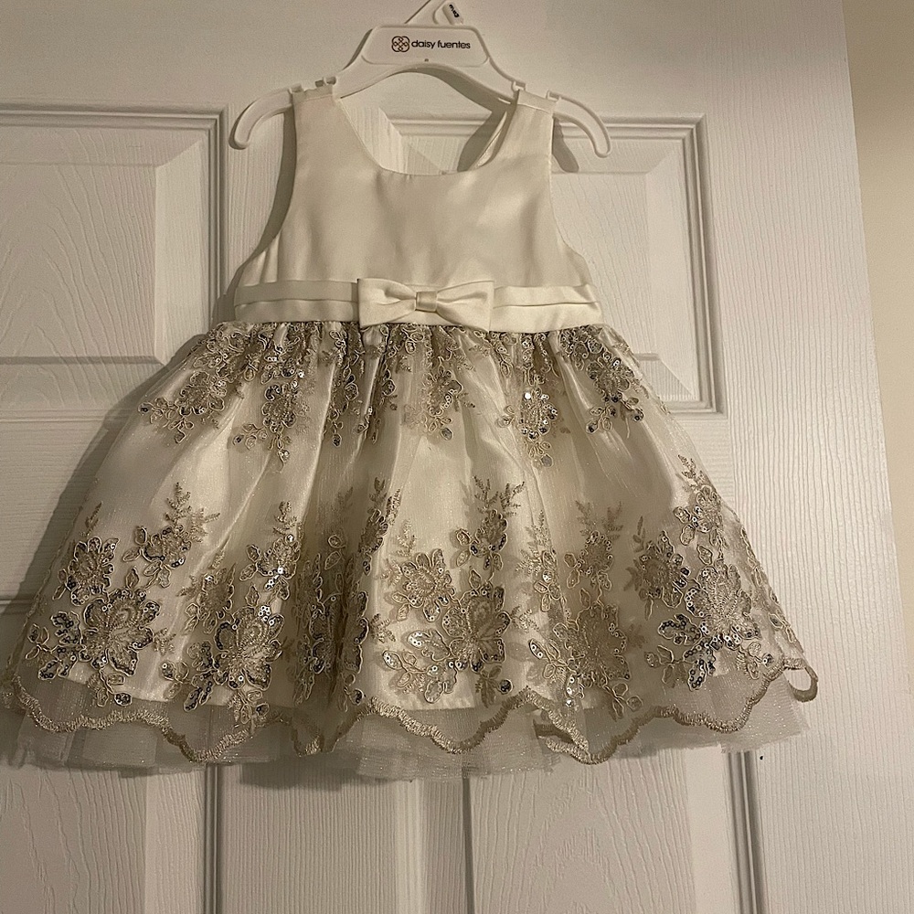 Cream and gold sequins embroidered dress